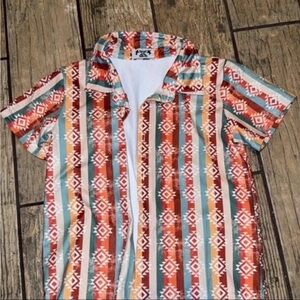 Southwestern Stripe Short Sleeve Button Shirt - Multicolor